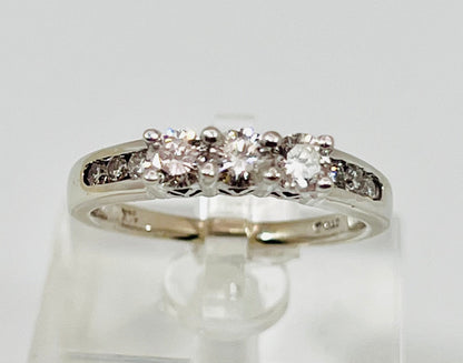 14k White Gold Round Cut 0.65ct Diamond Trinity and Channel Set Accent Ring