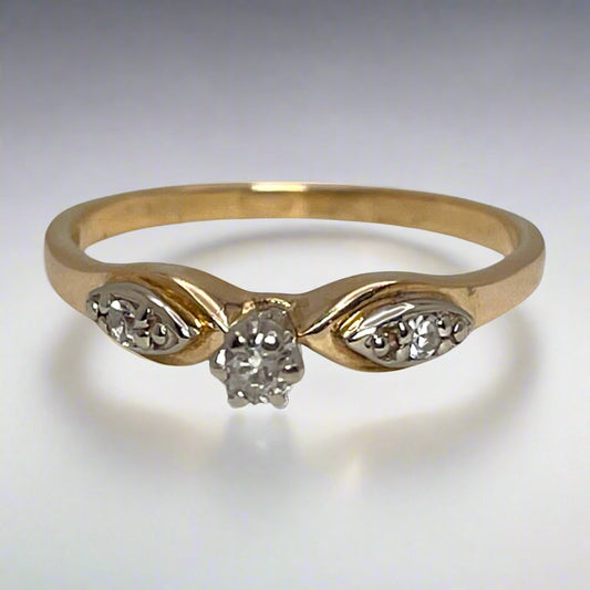14k Yellow and White Gold 0.13ct Diamond Solitaire with Accents Ring