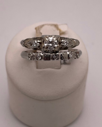 18k White Gold 37pt Diamond Engagement Ring and Wedding Band Set