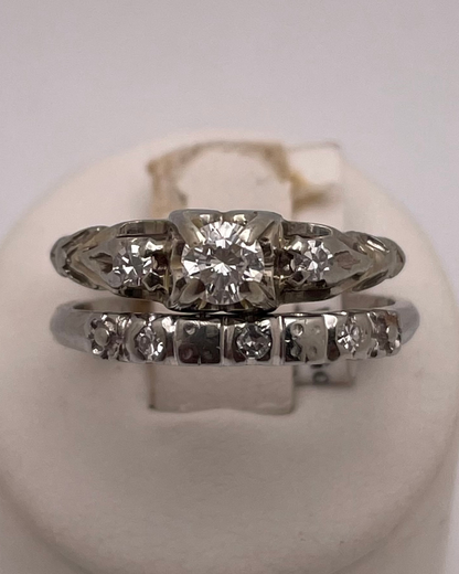 18k White Gold 37pt Diamond Engagement Ring and Wedding Band Set