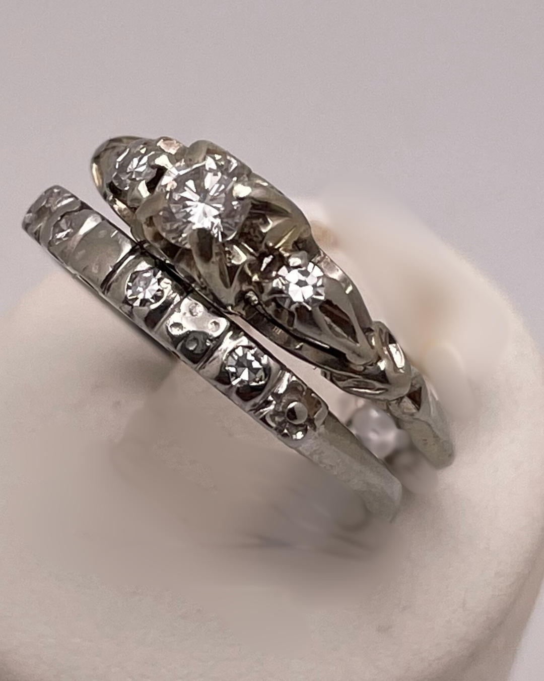 18k White Gold 37pt Diamond Engagement Ring and Wedding Band Set