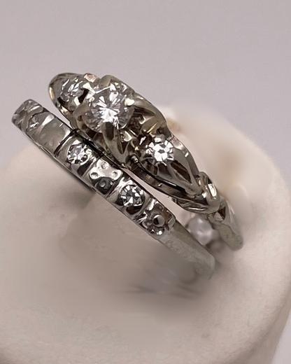 18k White Gold 37pt Diamond Engagement Ring and Wedding Band Set