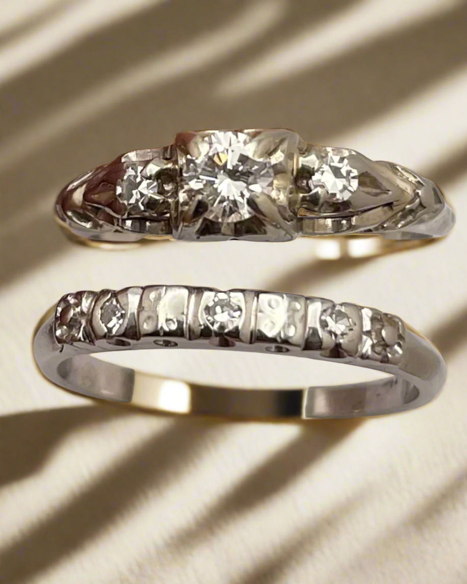 18k White Gold 37pt Diamond Engagement Ring and Wedding Band Set