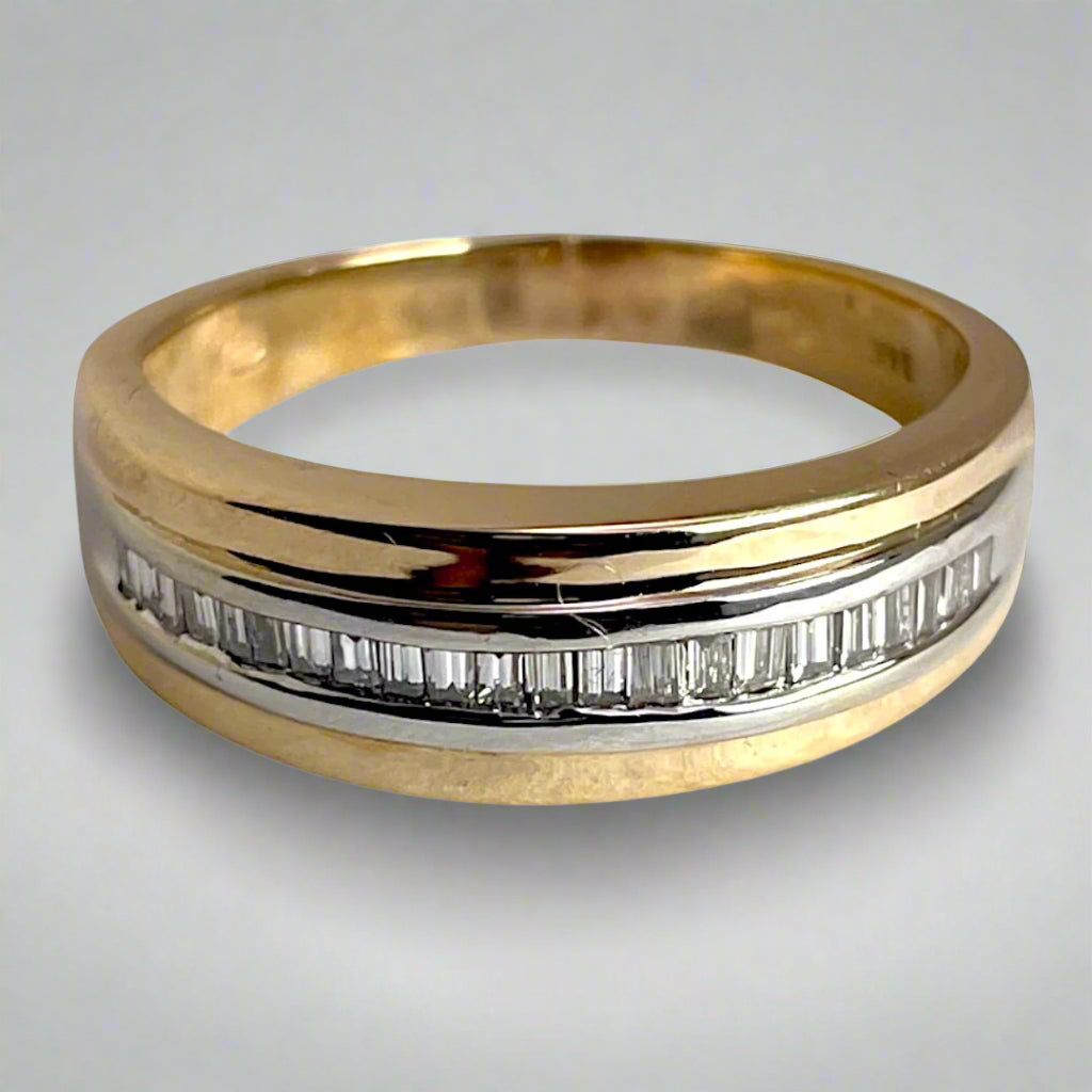 14k Yellow and White Gold Baguette Cut 0.33ct Diamond Man's Band/Ring