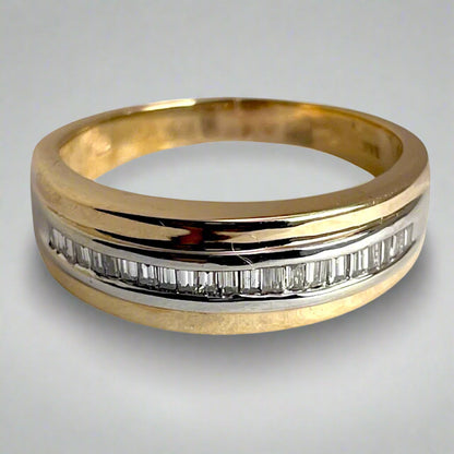14k Yellow and White Gold Baguette Cut 0.33ct Diamond Man's Band/Ring