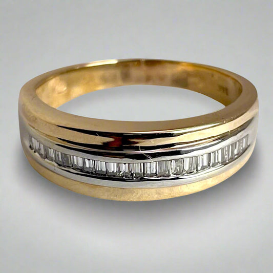 14k Yellow and White Gold Baguette Cut 0.33ct Diamond Man's Band/Ring