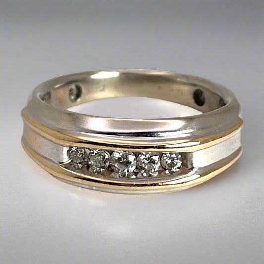 14k White & Yellow Gold Round Cut 0.35ct Diamond Channel Set Band Ring