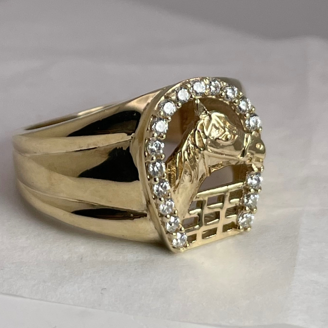 10k Yellow Gold CZ Horseshoe Ring
