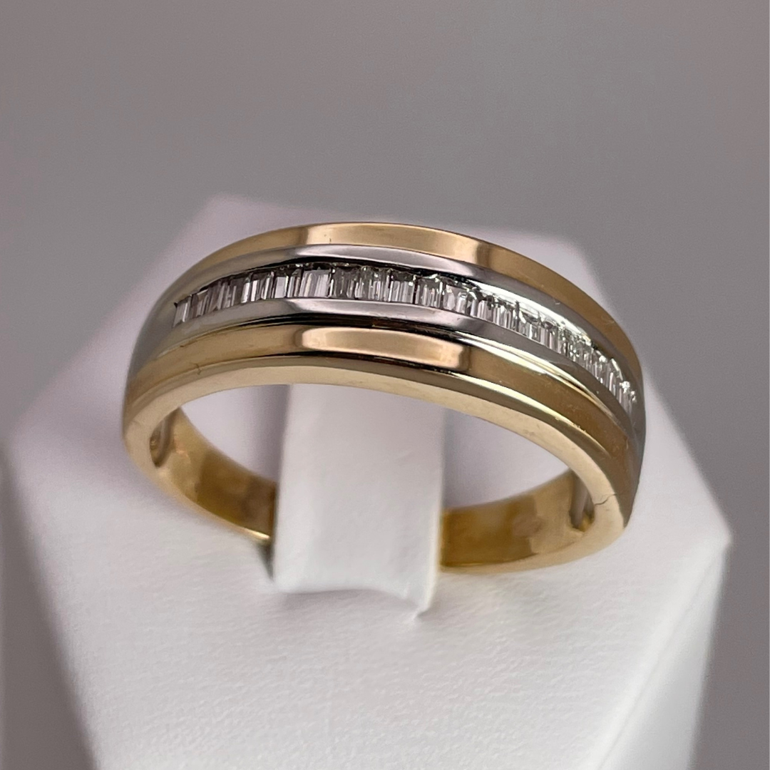 14k Yellow and White Gold Baguette Cut 0.33ct Diamond Man's Band/Ring