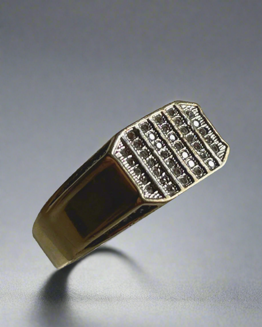 10k Gold CZ Illusion Grid Ring