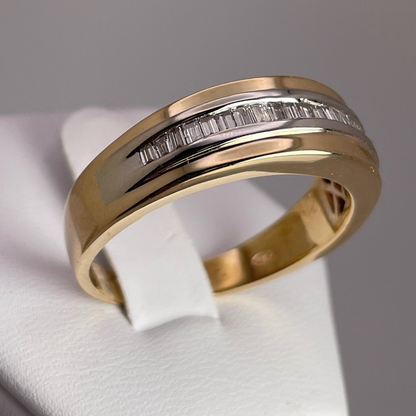 14k Yellow and White Gold Baguette Cut 0.33ct Diamond Man's Band/Ring