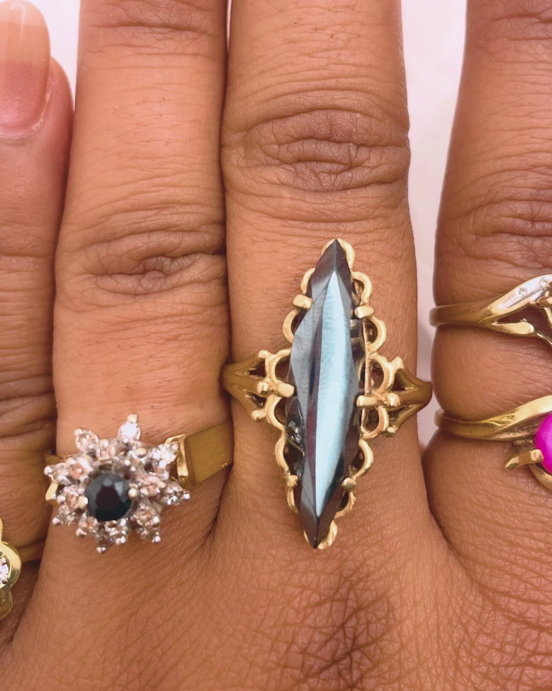 10k Gold Marquee Cut Hemitite “Black Alaskan Diamond” Ring