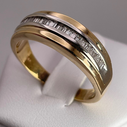 14k Yellow and White Gold Baguette Cut 0.33ct Diamond Man's Band/Ring