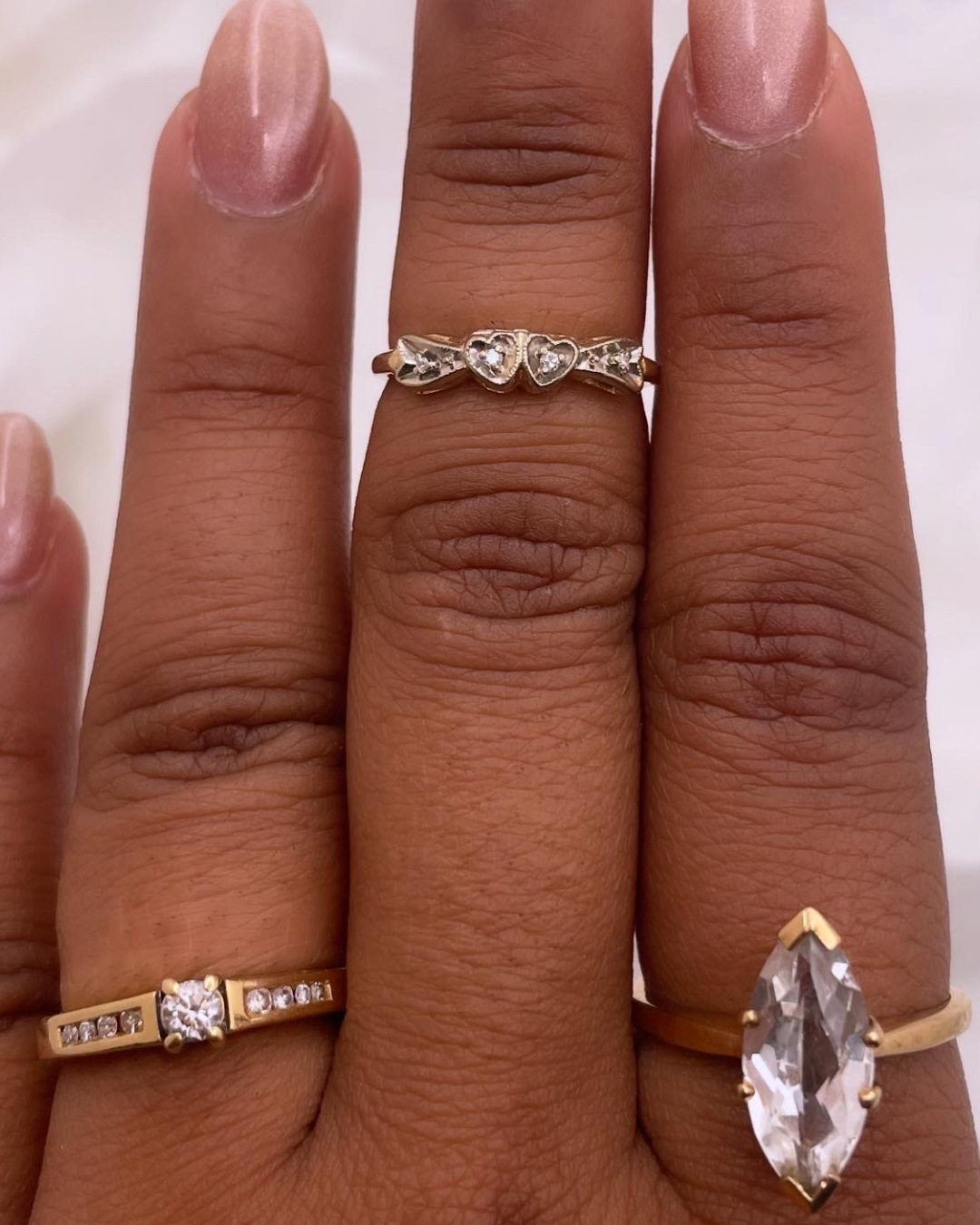 14k Yellow Gold Diamond Ring with a Little Heart and a Ribbon Design