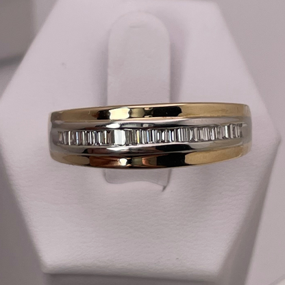14k Yellow and White Gold Baguette Cut 0.33ct Diamond Man's Band/Ring