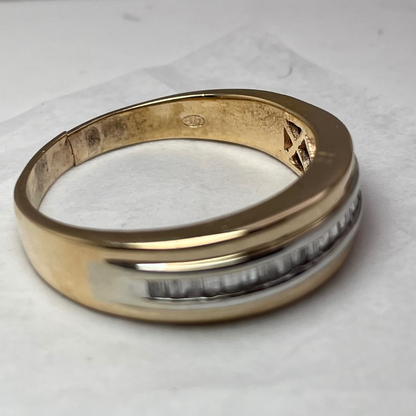 14k Yellow and White Gold Baguette Cut 0.33ct Diamond Man's Band/Ring