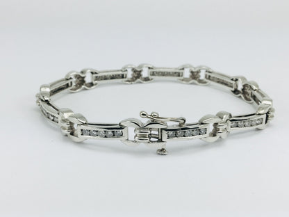 14k White and Yellow Gold Round 1.35ct Diamond Tennis Bracelet