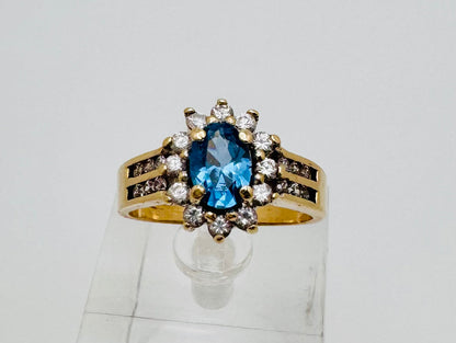 10k Yellow Gold Oval Cut Garnet  / Amethyst / Blue Topaz Birthstone &  CZ Ring