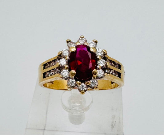 10k Yellow Gold Oval Cut Garnet  / Amethyst / Blue Topaz Birthstone &  CZ Ring