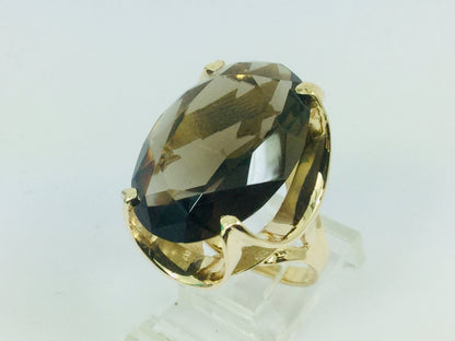 14k Yellow Gold 21.7ct Oval Cut Smoky Topaz November Birthstone Ring