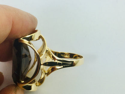 14k Yellow Gold 21.7ct Oval Cut Smoky Topaz November Birthstone Ring