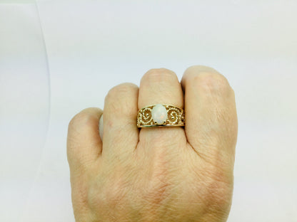 10k Yellow Gold Green Opal October Birthstone Ring