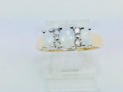 10k Yellow Gold Oval Cut Fire Opal October Birthstone & Diamond Ring