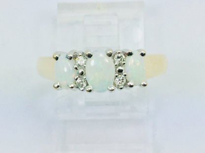10k Yellow Gold Oval Cut Fire Opal October Birthstone & Diamond Ring