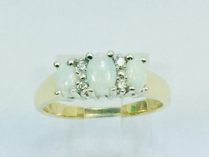 10k Yellow Gold Oval Cut Fire Opal October Birthstone & Diamond Ring