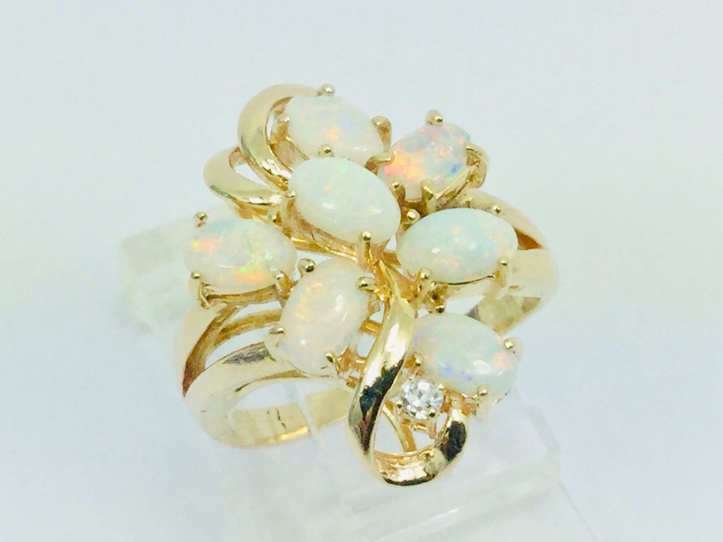 14k Yellow Gold Oval Cut Fire Opal October Birthstone & Diamond Ring