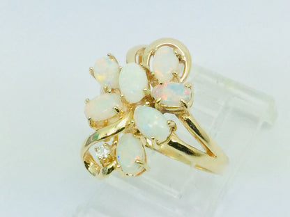 14k Yellow Gold Oval Cut Fire Opal October Birthstone & Diamond Ring