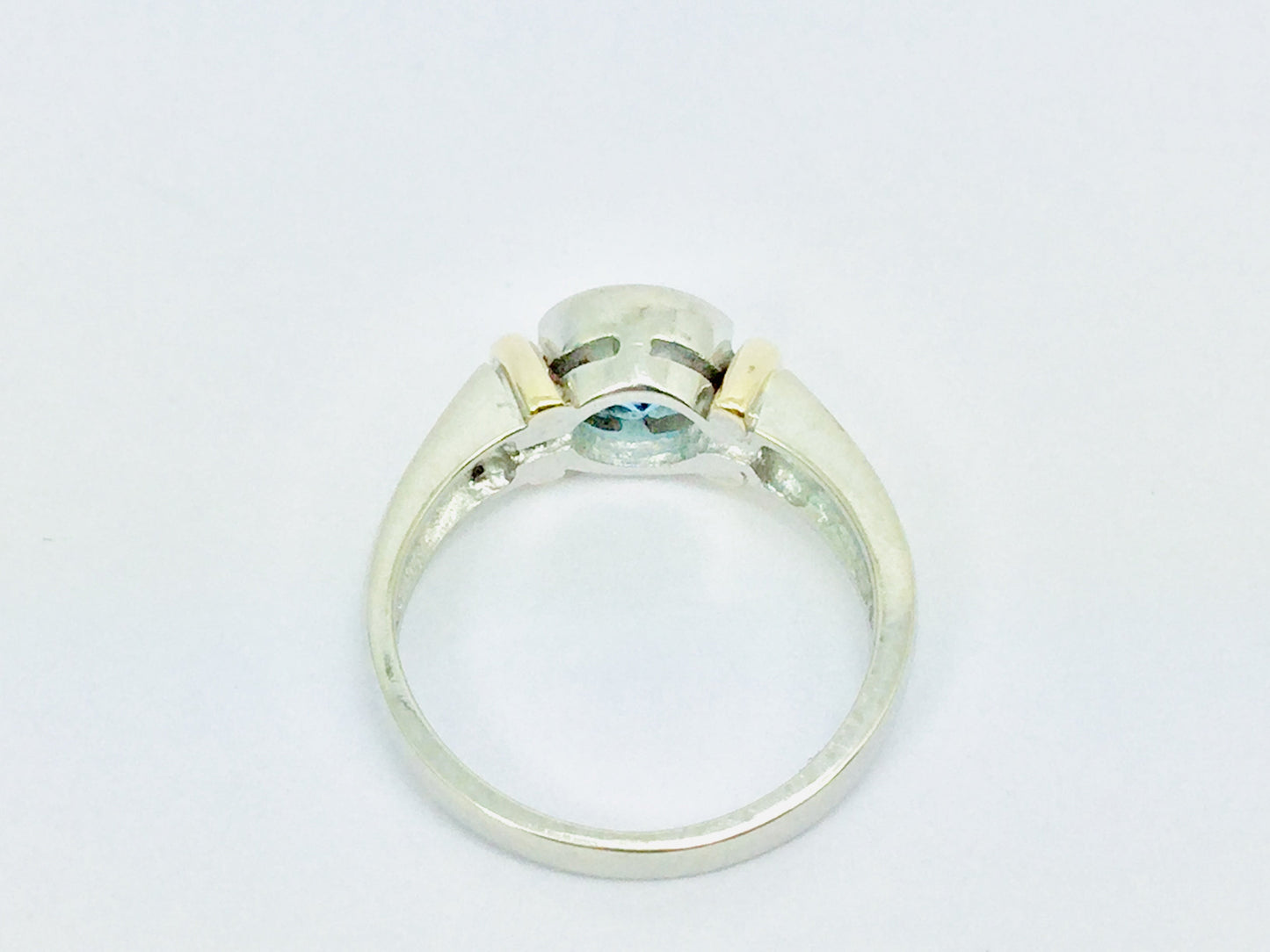 14k White and Yellow Gold Round Cut Blue Topaz December Birthstone Ring