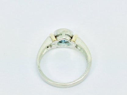 14k White and Yellow Gold Round Cut Blue Topaz December Birthstone Ring