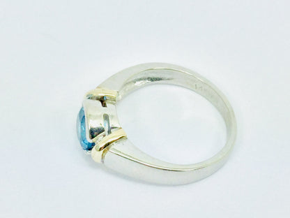 14k White and Yellow Gold Round Cut Blue Topaz December Birthstone Ring