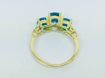 14k Yellow Gold Oval Cut Blue Topaz December Birthstone & Diamond Ring
