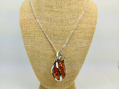 Sterling Silver Amber Pendent and Chain Necklace