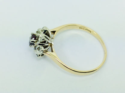 14k Yellow Gold Round Cut Garnet January Birthstone & Diamond Cluster Ring