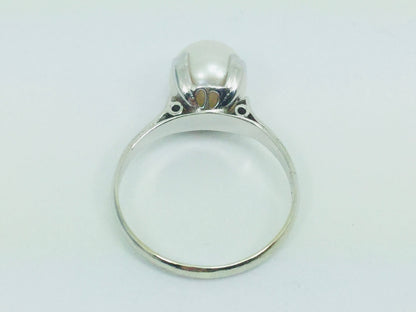 14k White Gold Genuine Pearl June Birthstone Cocktail Ring