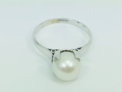 14k White Gold Genuine Pearl June Birthstone Cocktail Ring