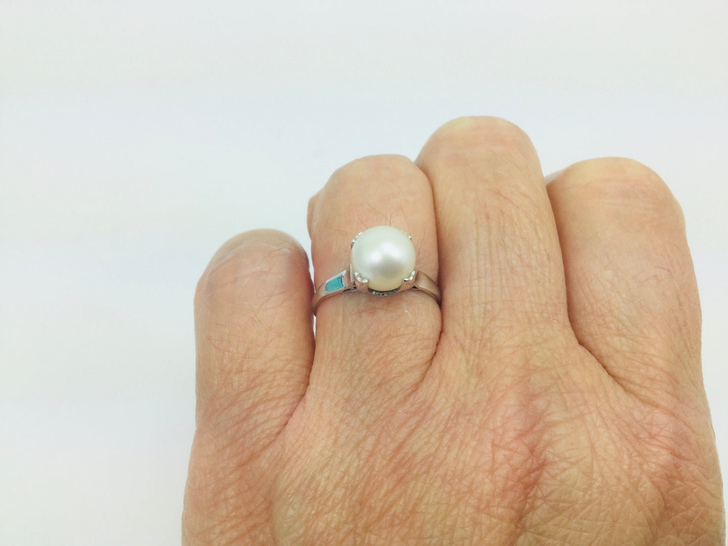 14k White Gold Genuine Pearl June Birthstone Cocktail Ring