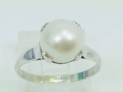 14k White Gold Genuine Pearl June Birthstone Cocktail Ring