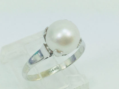 14k White Gold Genuine Pearl June Birthstone Cocktail Ring