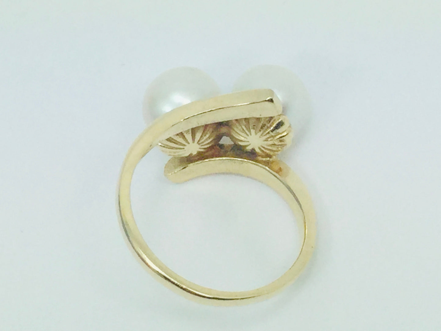 14k Yellow Gold Two Genuine Pearls June Birthstone Cocktail Ring
