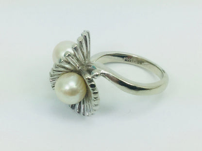 14k White Gold Genuine Pearl June Birthstone Cocktail Ring