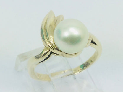 10k Yellow Gold Genuine Pearl June Birthstone Cocktail Ring