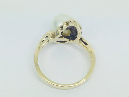 10k Yellow Gold Genuine Pearl June Birthstone Cocktail Ring