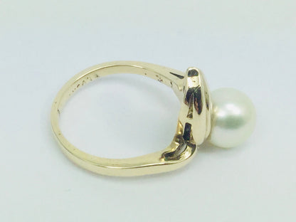 10k Yellow Gold Genuine Pearl June Birthstone Cocktail Ring