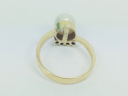14k Yellow Gold Genuine Pearl June Birthstone & Diamond Ring