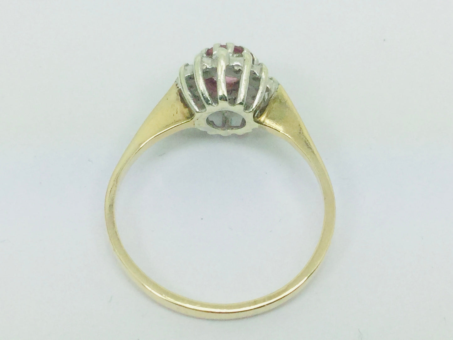 9k Yellow Gold Round Cut 35pt Genuine Ruby July Birthstone & 6pt Diamond Halo Ring