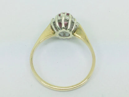 9k Yellow Gold Round Cut 35pt Genuine Ruby July Birthstone & 6pt Diamond Halo Ring
